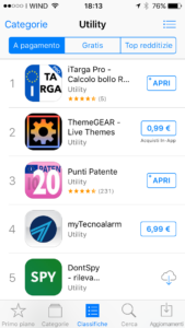 iTarga Pro – Ranked #1 in Top Paid Utilities Applications and ranked #10 Global Italy